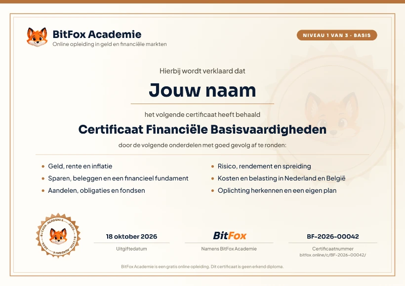 Voorbeeld van de drie certificaten van BitFox Academie